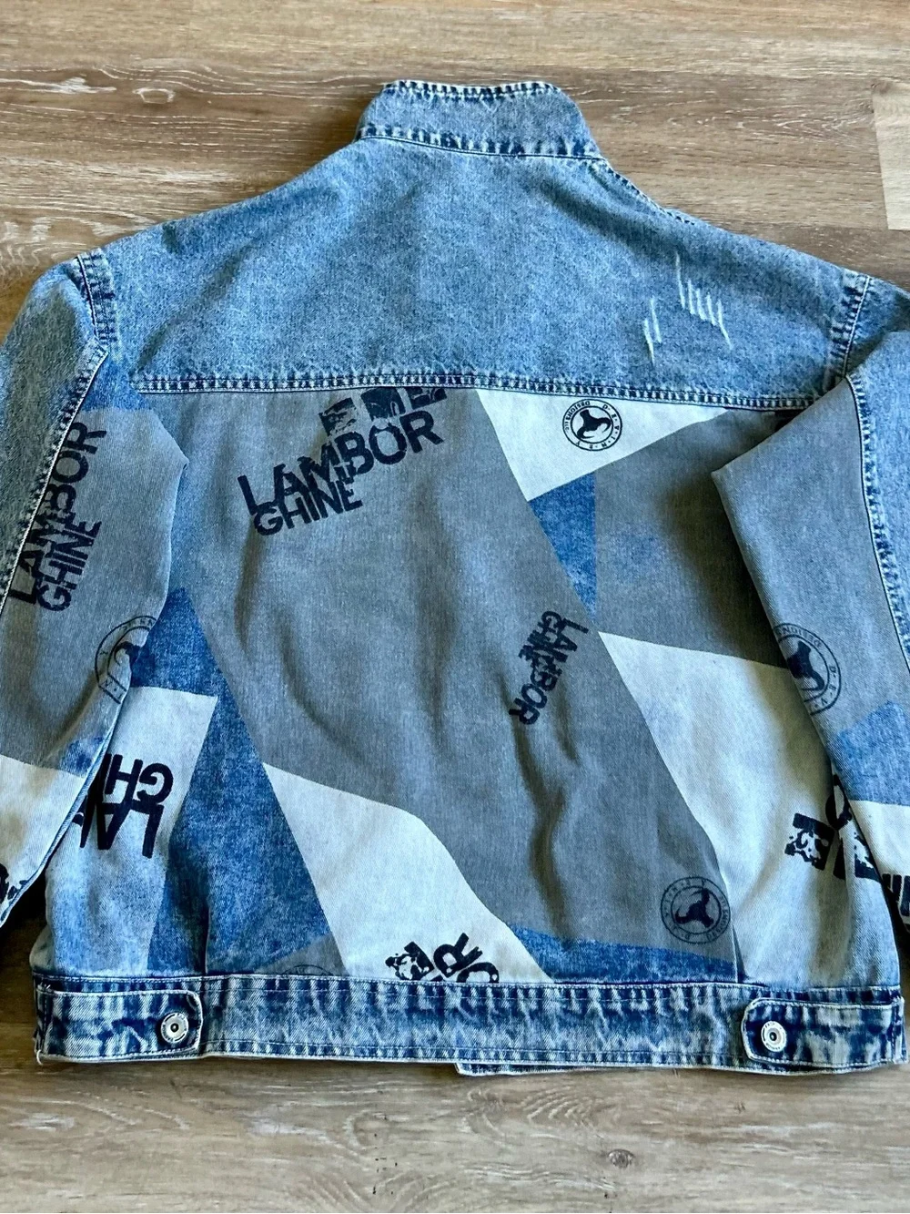 Patchwork Blue Denim Jacket with Front Flap Pockets